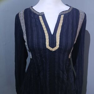 J. Jill Black Blouse with Gold Lace Accents